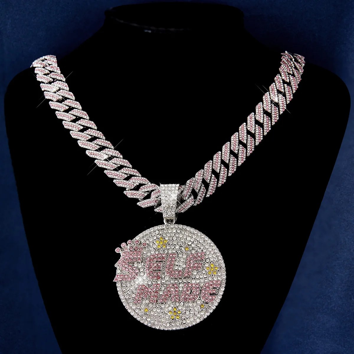 

Кулон в стиле хип-хоп со стразами и алфавитом, 15 мм, кубинская цепочка с пузырьками, трендовое мужское ожерелье в стиле хип-хоп