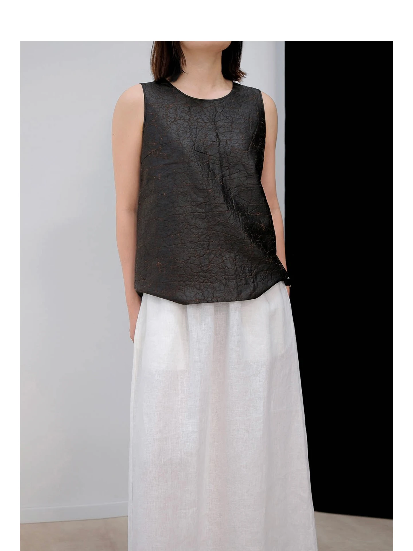 

Sumptuous Summer Sleeveless Silk Vest Crack Pattern Ikat Weaving Luxury Vintage Style Women's Fashion Outerwear Casual Wear