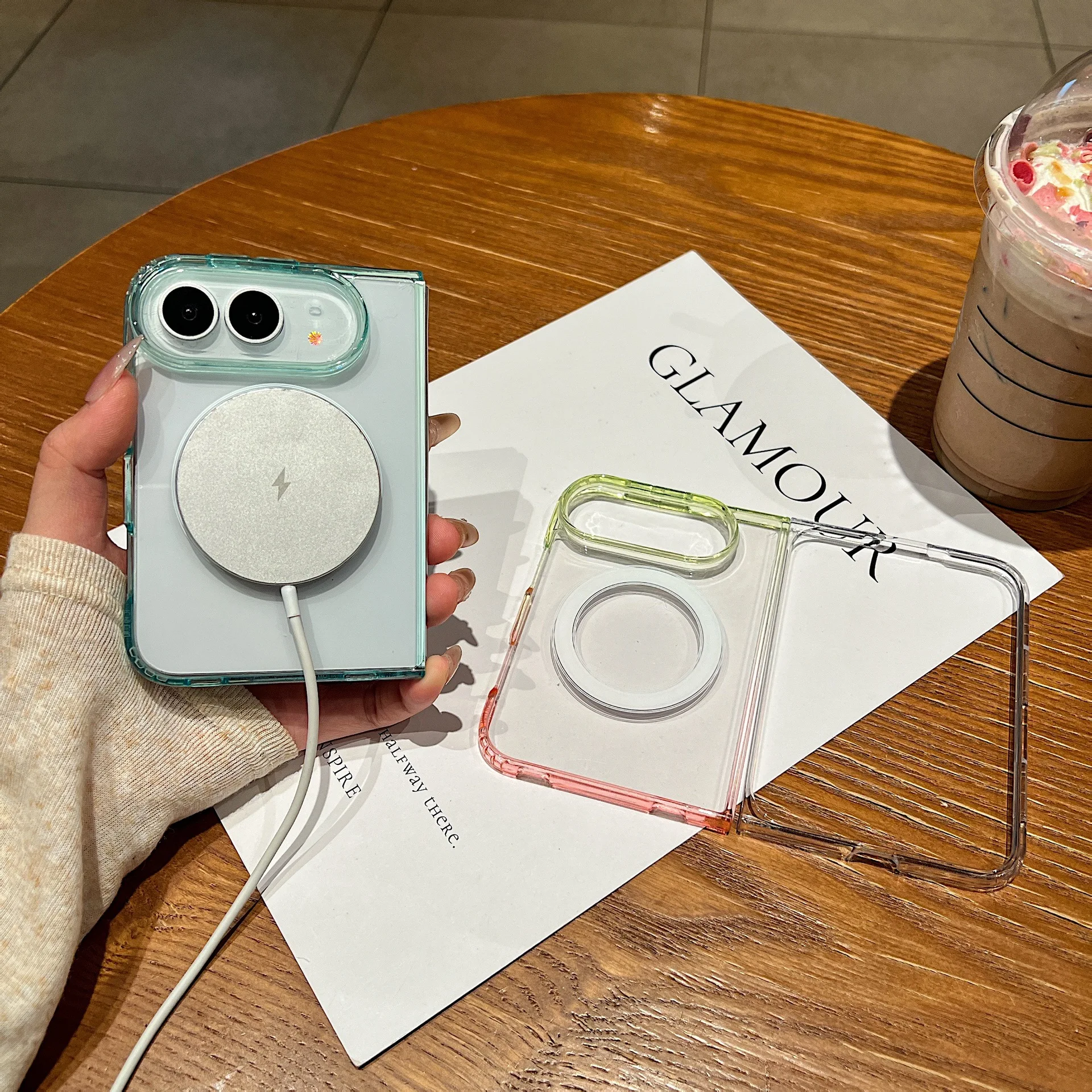 For iPhone Duo/18promax Clear Magsafe Magnetic Phone Case Shockproof Transparent Foldable Protective Cover Hinge Full Protection