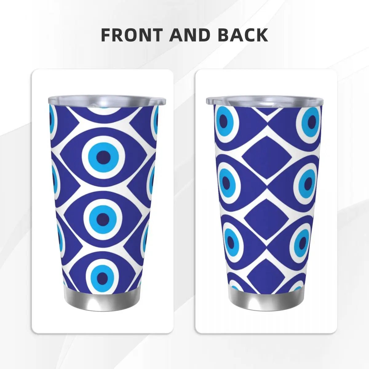 Evil Eye 2 Tumbler Vacuum Insulated Blue Nazar Amulet Boho Thermal Cup with Lid Straw Smoothie Tea Mugs Water Bottle, 20oz