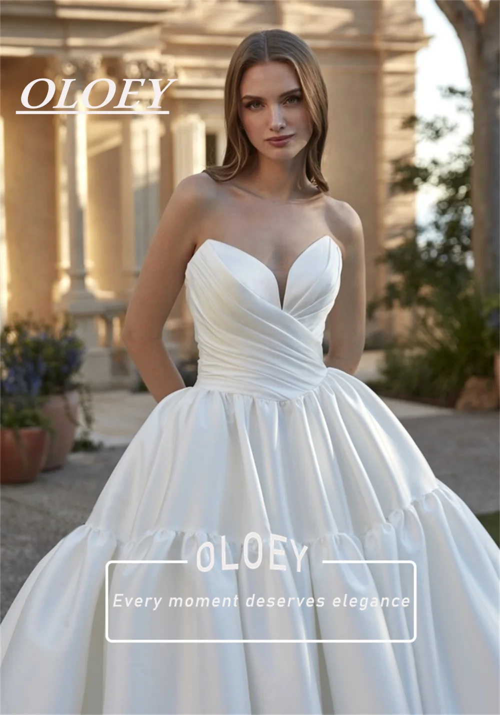 OLOEY Exquisite Soft Satin A-line Wedding Dresses Sweetheart Neck Puffy Bridal Gown Customized Floor Length Vestidos De Novia