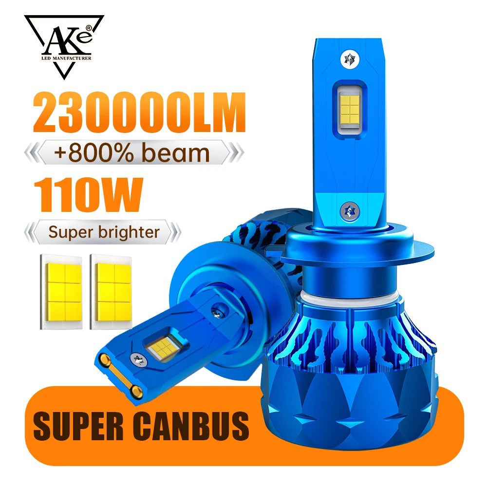 

AKE 2PCS 230000lm 110W Car LED Headlight Bulb, 6000K 1:1 Canbus Light, H7 H4 H1 H11 9005 9006 9012 Headlight CSP Chip Auto Lamp