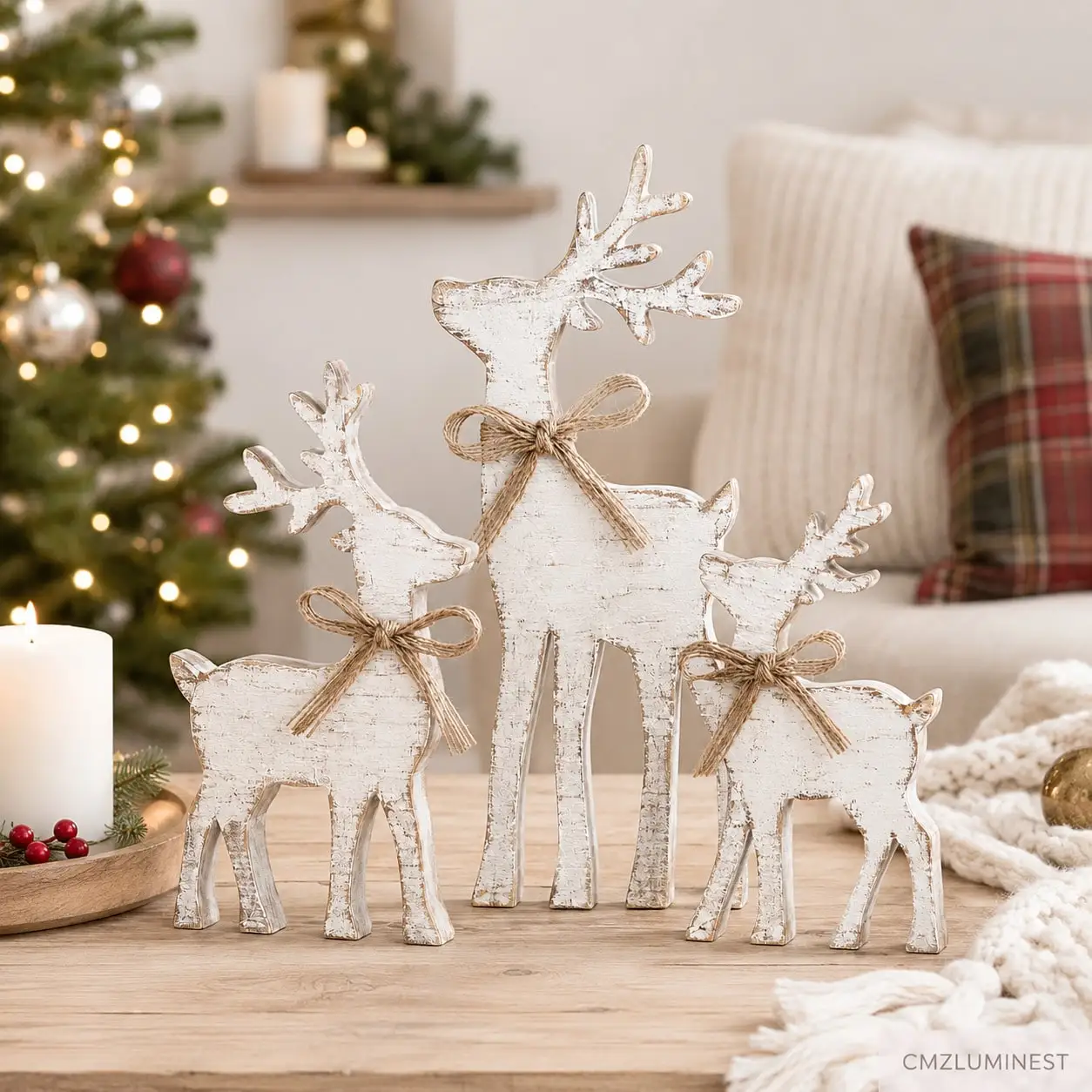 EARLIGROW Wooden Reindeer Christmas Decoration, Desktop Decoration With Wooden Animal Theme, Retro Style Layered Tray Decoration, With Knot Design, Suitable For Use On Home Tables, Can Be Conveniently Placed On The Table, Tray, Kitchen Countertop