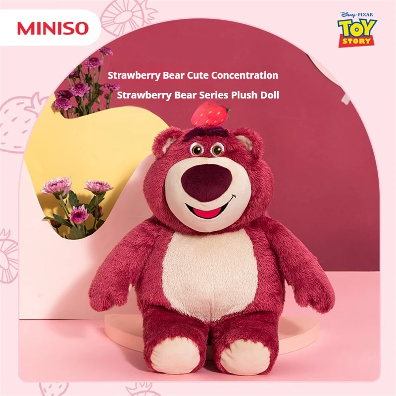 

Miniso плюшевая кукла клубничный медведь, милая большая мультяшная плюшевая подушка, мягкая подушка для головы, клубника, подарок для детей