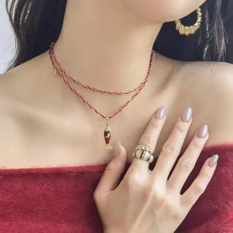 CHEZ LOOPS every year there are fish Nafu set necklace New Year's designer light luxury high-end stacked chain