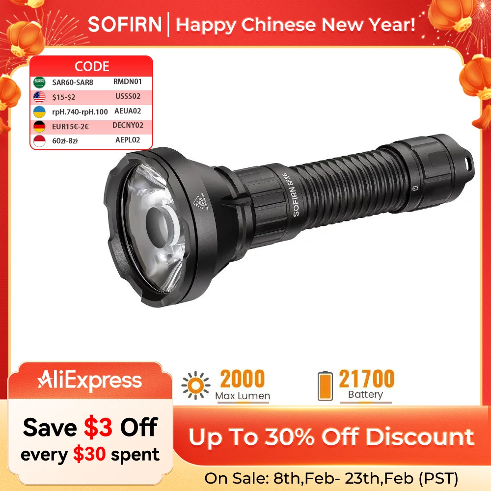 Sofirn SF26 2000lm SFT40 LED 6000K Tactical Flashlight Type-C Rechargeable Protable Powerful 21700 Torch