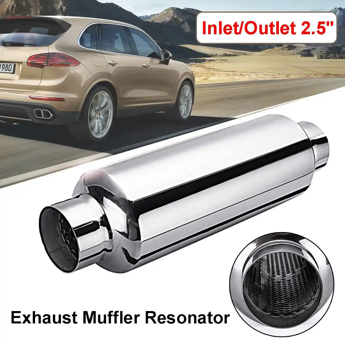 1pcs 63mm 2.5" Car Exhaust Muffler Silencer Resonator Stainless Steel Muffler Tip Silencer Exhaust System Universal