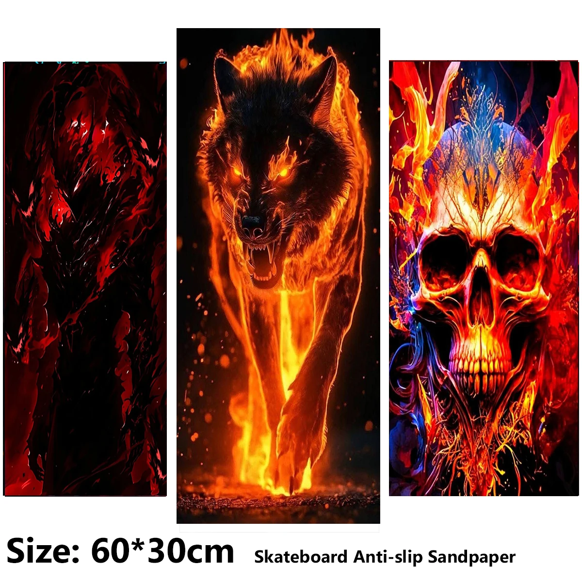 Electric Scooter Anti-slip Sticker Sandpaper Skateboard GripTape Sheet 60*30cm Flaming Skeleton Tiger Pattern