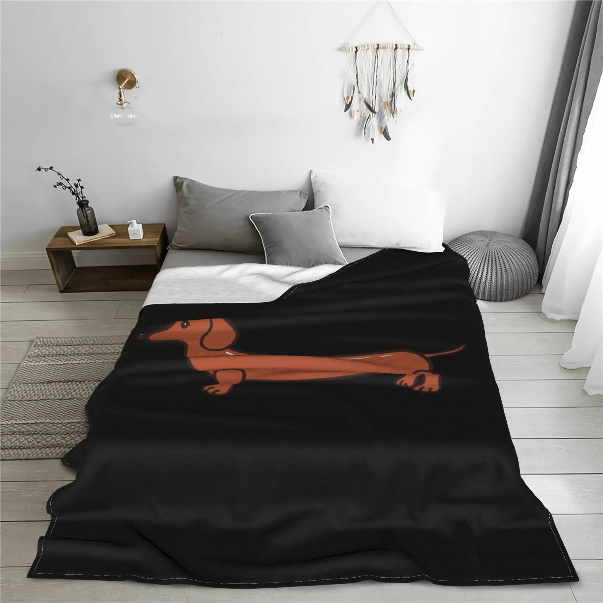 Sausage Dog Puppy Funny Dachshund Blankets Portable Flannel Sofa Throw Blanket for Home Bedroom Travel Throws Bedspread Quilt
