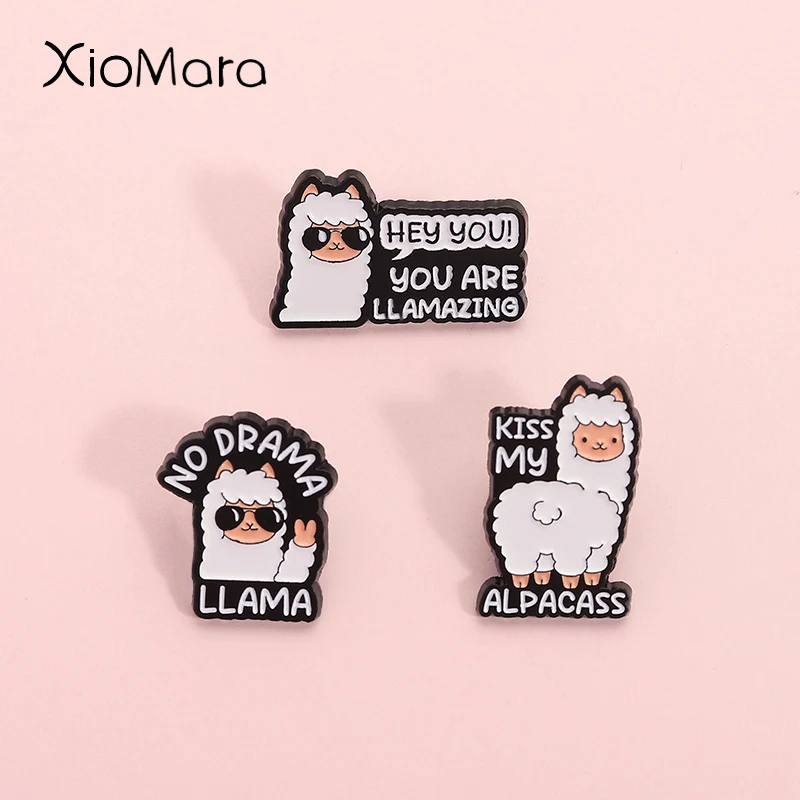 

Kiss My Alpacass Funny Alpaca Enamel Pins No Drama Llama Creative Alpaca Metal Brooches Lapel Badge Accessories Jewelry Gift