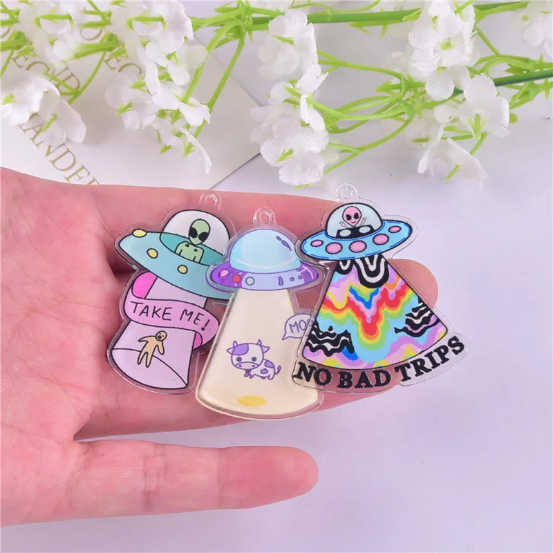 10pcs/set Mix Style Cow UFO Spaceship Acrylic Charms Pendant Jewelry Making Craft DIY