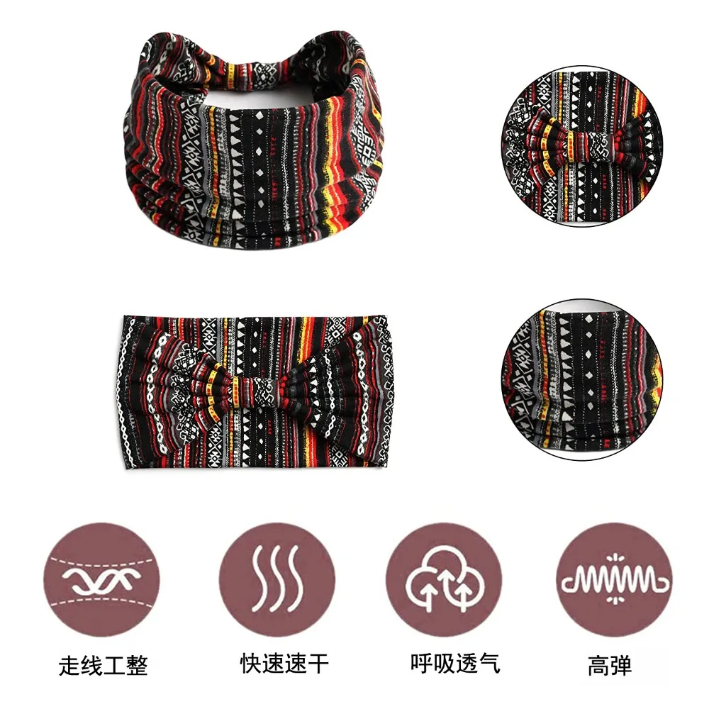 Elastic Turban Headwear Bohemian Headband Cotton Stretch Wide Women Headwrap Vintage Knot Boho Workout Headband For Dance Biker