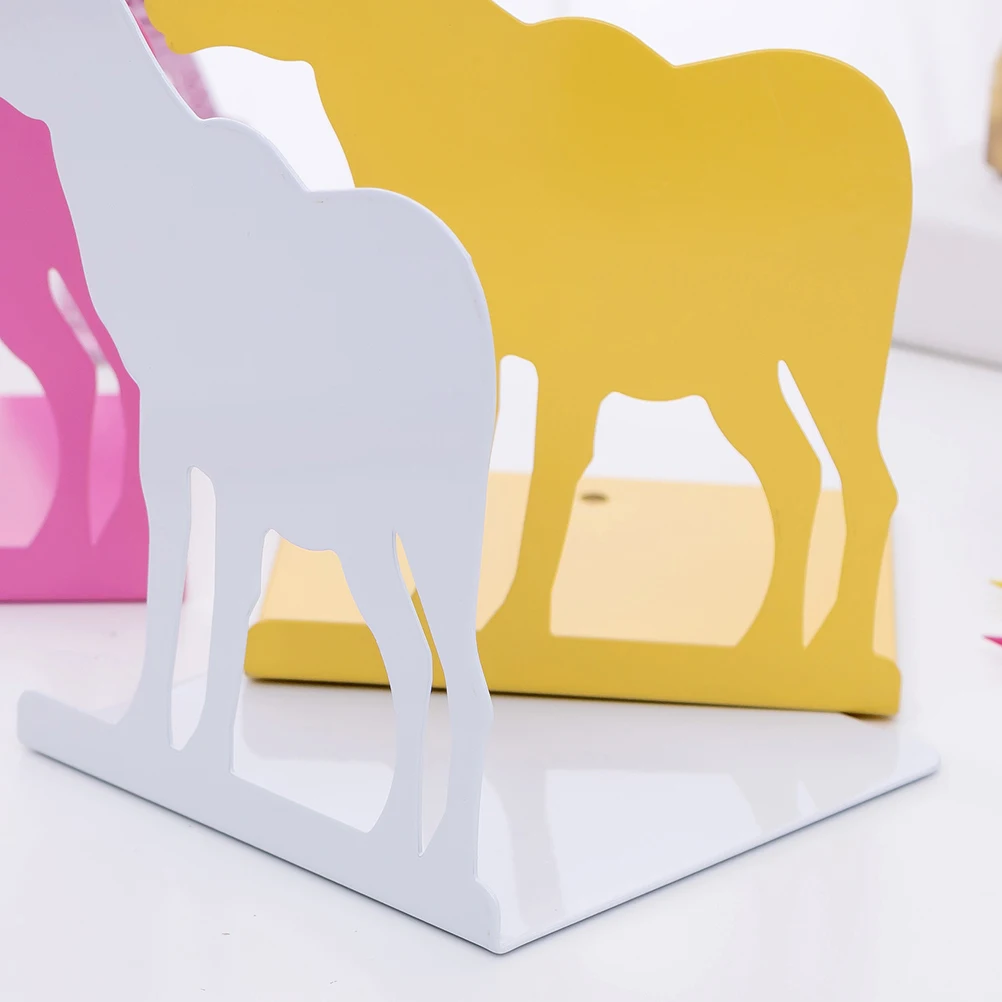 

1 Pair Retro Elk Book Stand Metal Reindeer Shape Bookend Desktop Decoration Book Storage Holder
