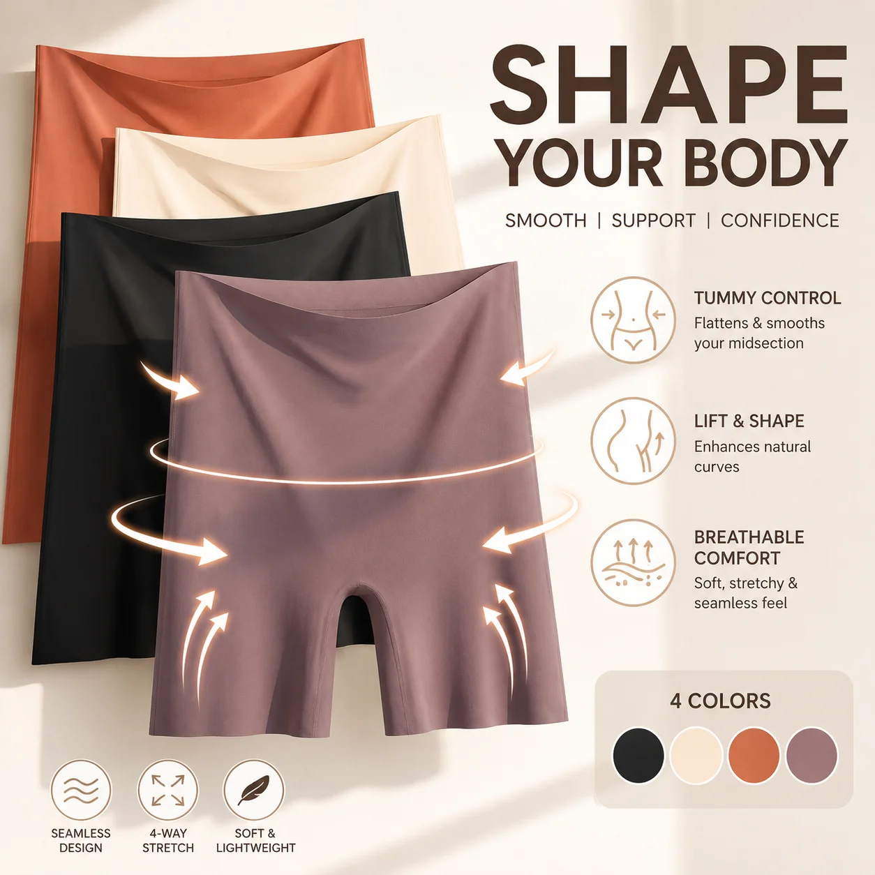 2er-Set Nahtlose High-Waist Sicherheitsshorts für Damen – Anti-Exposition, Bauchkontrolle, Atmungsaktiv, Unsichtbar unter dem Rock, Workout-Basisschicht