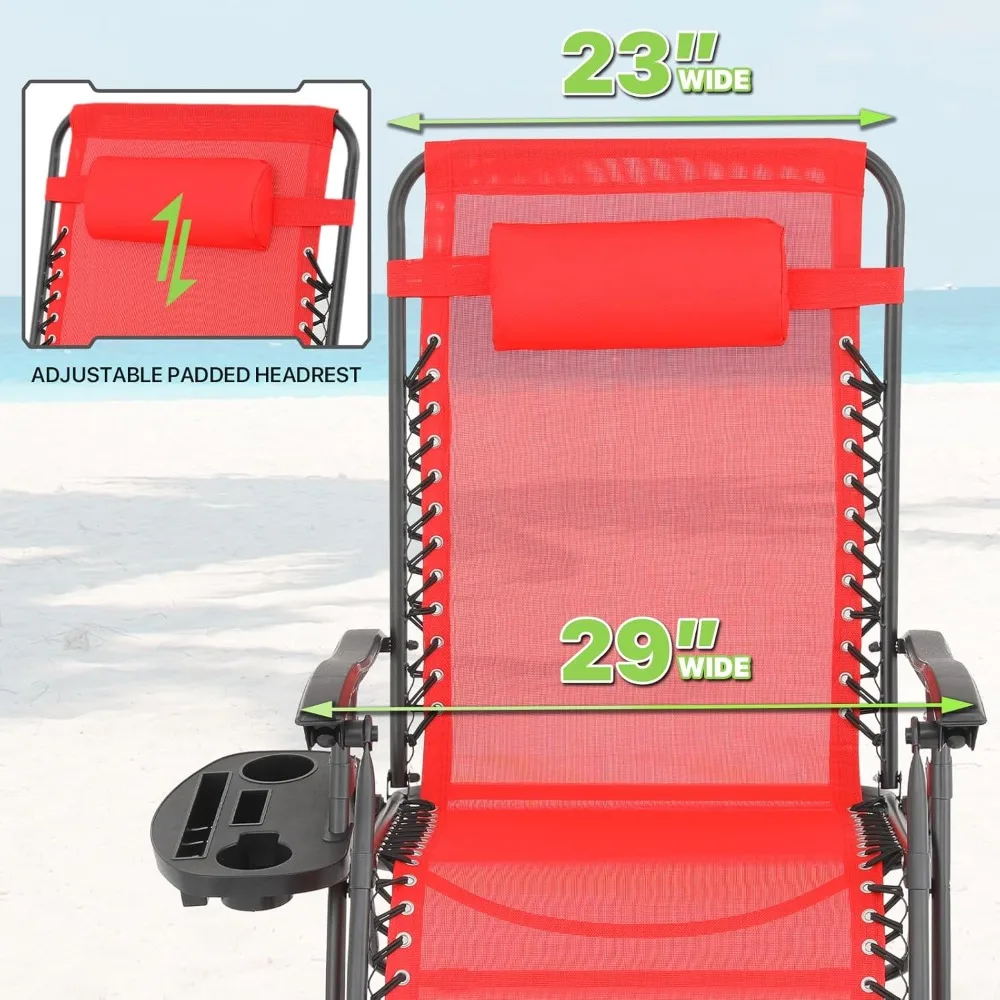 مجموعة كراسي صالة XL بدون جاذبية كبيرة الحجم مكونة من كرسيين فناء عريض جدًا مع صينية حامل أكواب قابلة للطي في الهواء الطلق ومضادة للجاذبية #6