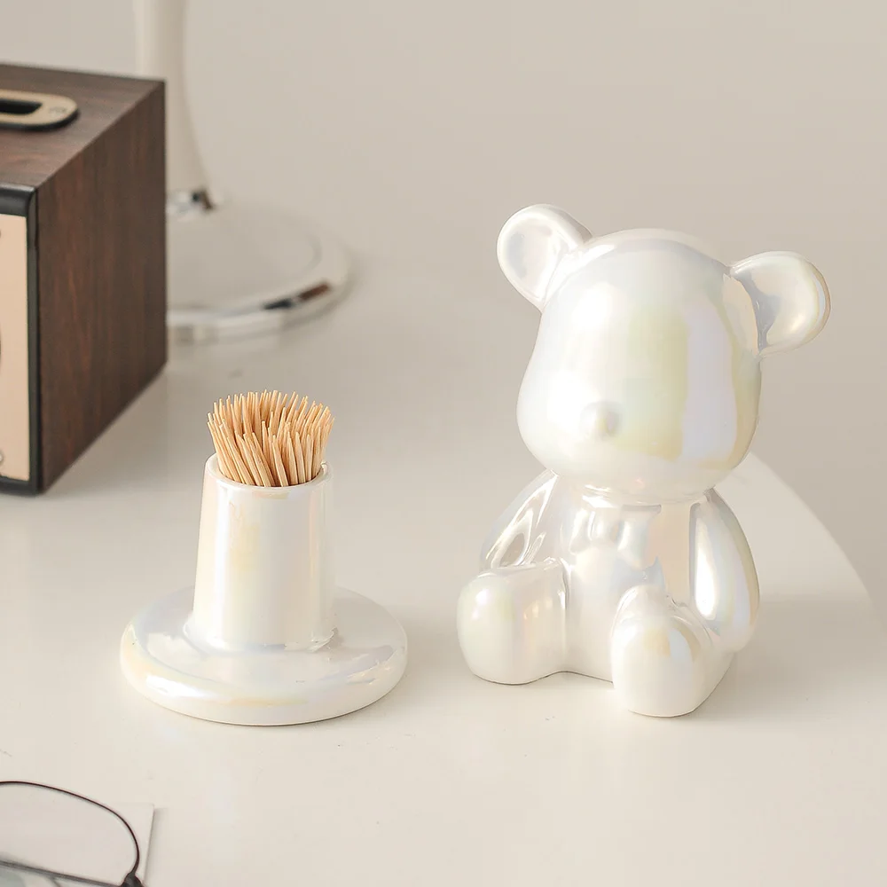 Cute Little Bear Toothpick Barrel home decoration personalized creative q-tip barrel dental floss box storage tank storage box