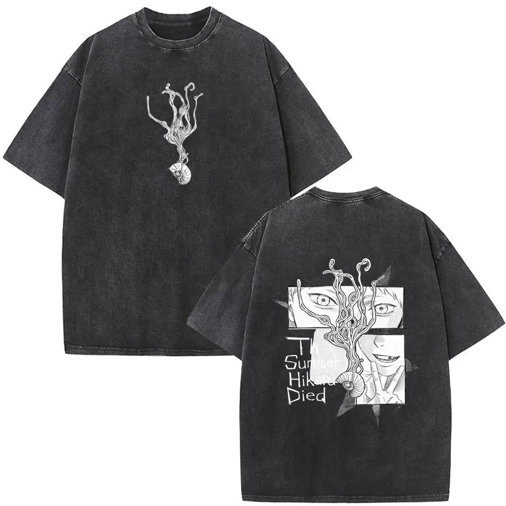 

Washed Vintage Anime The Summer Hikaru Died Hikaru Indou Yoshiki Tsujinaka T-shirts Men Couple Manga Casual Oversized T Shirts
