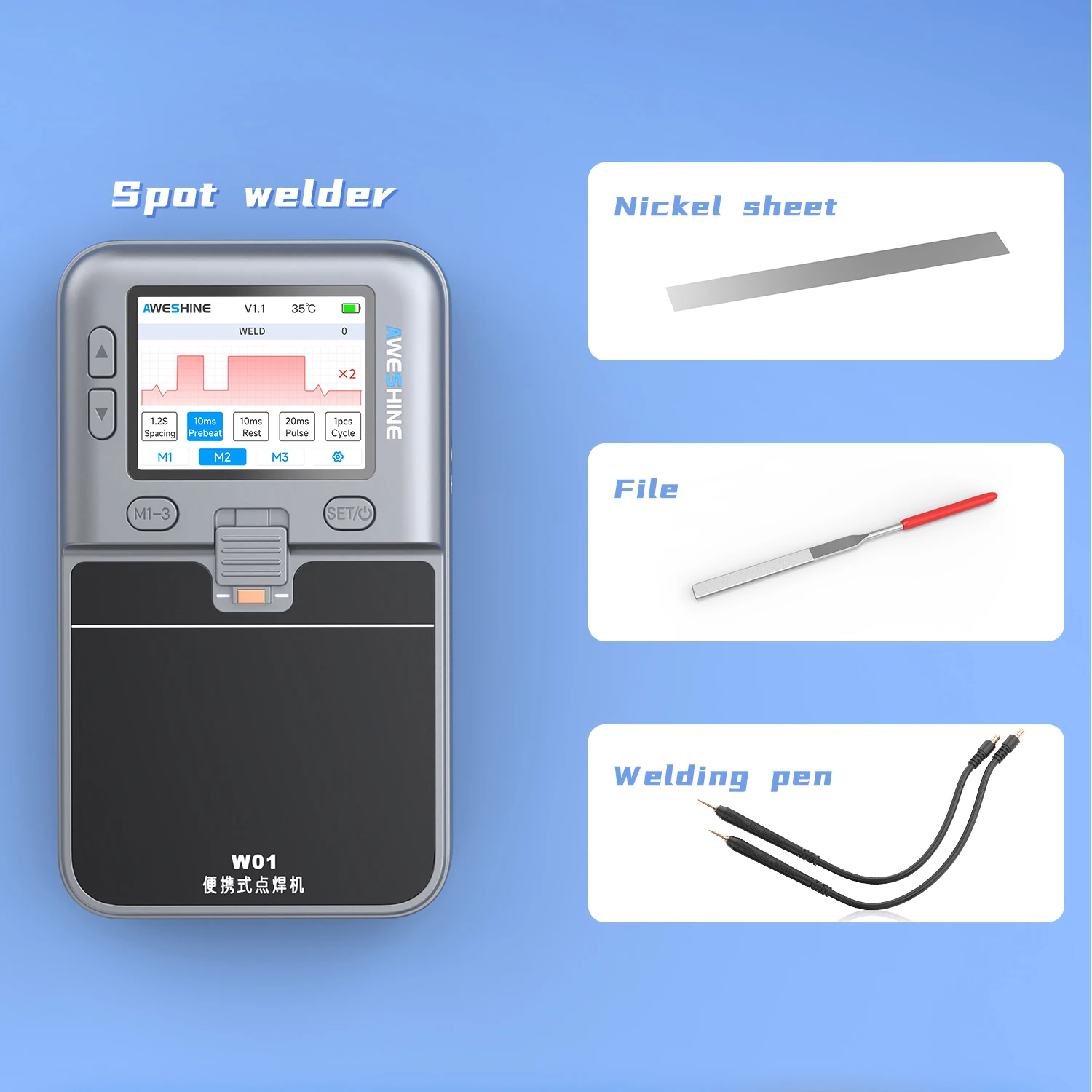 AS W01 Multi functional welding machine IPS display Adjustable power for Mobile phone battery 18650 Nickel sheet soldering