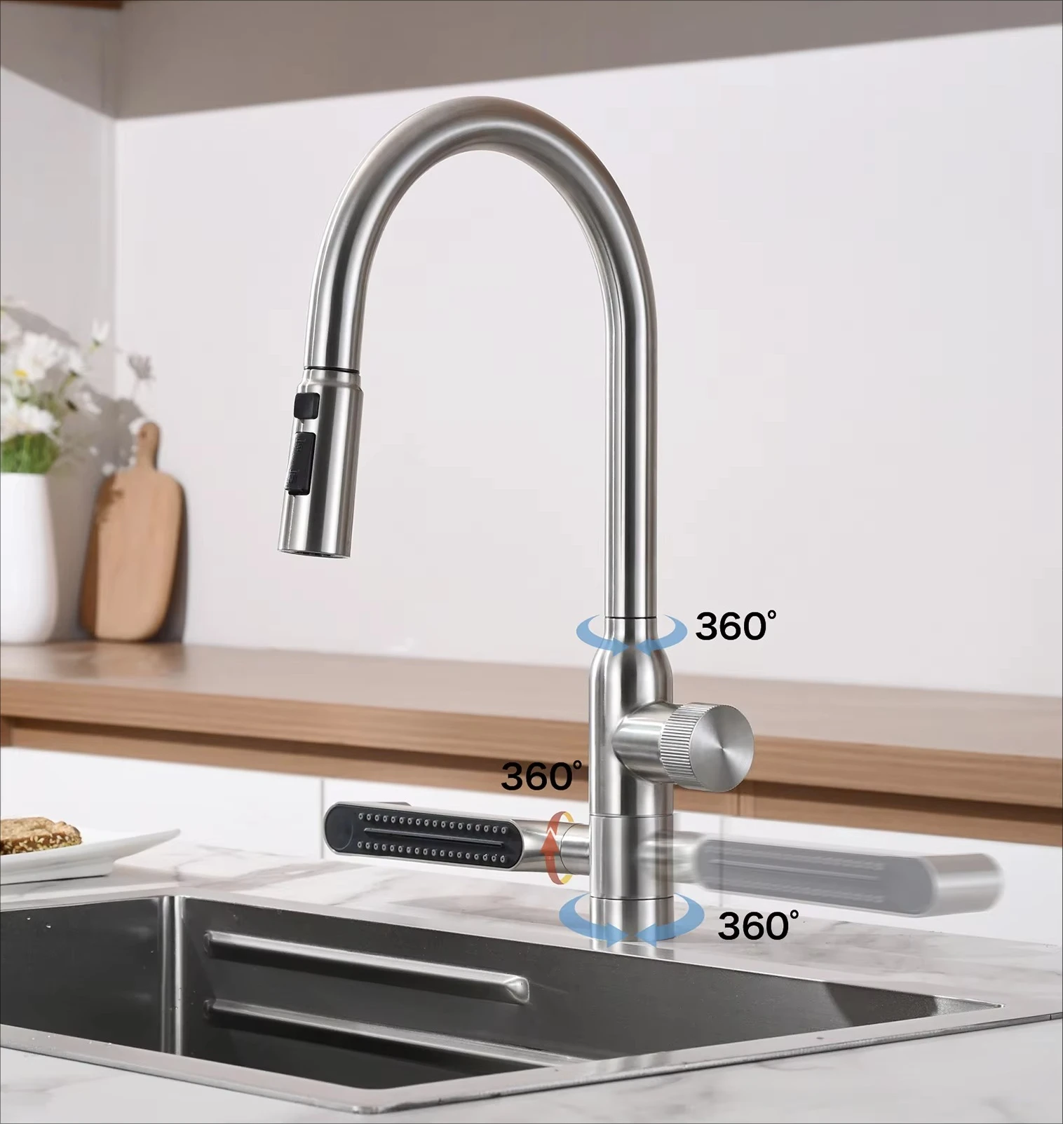 Pull‑Out Kitchen Sink Faucet Single Handle Hot Cold Water Mixer Tap Deck Mounted Tap