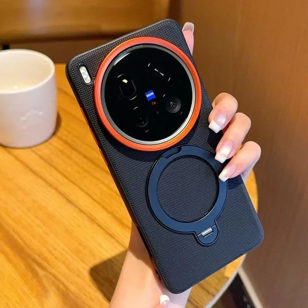 حافظة هاتف مغناطيسية من الجسيمات الماسية لهاتف Vivo X200 Ultra X200s X100s X300 Pro Mini 360 ° غطاء مقاوم للصدمات بحامل حلقي غير لامع