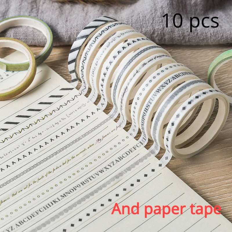 10 Rolls Per Box Washi Tape Stationery, Aesthetic stationery Washi Tapes, Stationery Supplies Masking Tape Scrapbooking Supplies