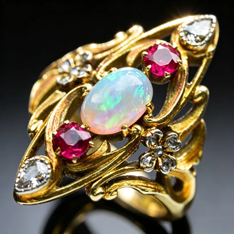 Vintage Court Style Multicolor Synthetic Gemstone Hollow Artistic Ring for Women Elegant Gorgeous Banquet Festival Charm Jewelry