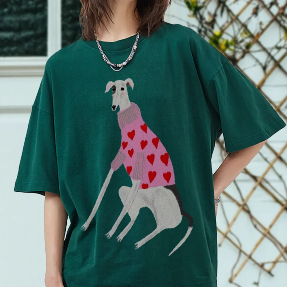 

Neutral Retro Washed Women's T-Shirt Cartoon Funny Puppy Print Short Sleeve High Quality Soft 100% Cotton Daily Wear