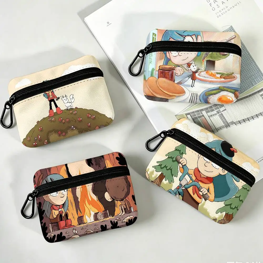 H-Hilda Cartoon Girl Oxford Coin Wallet Detachable Carabiner Hook Compact Storage Bag For Outdoor Shopping Accessory