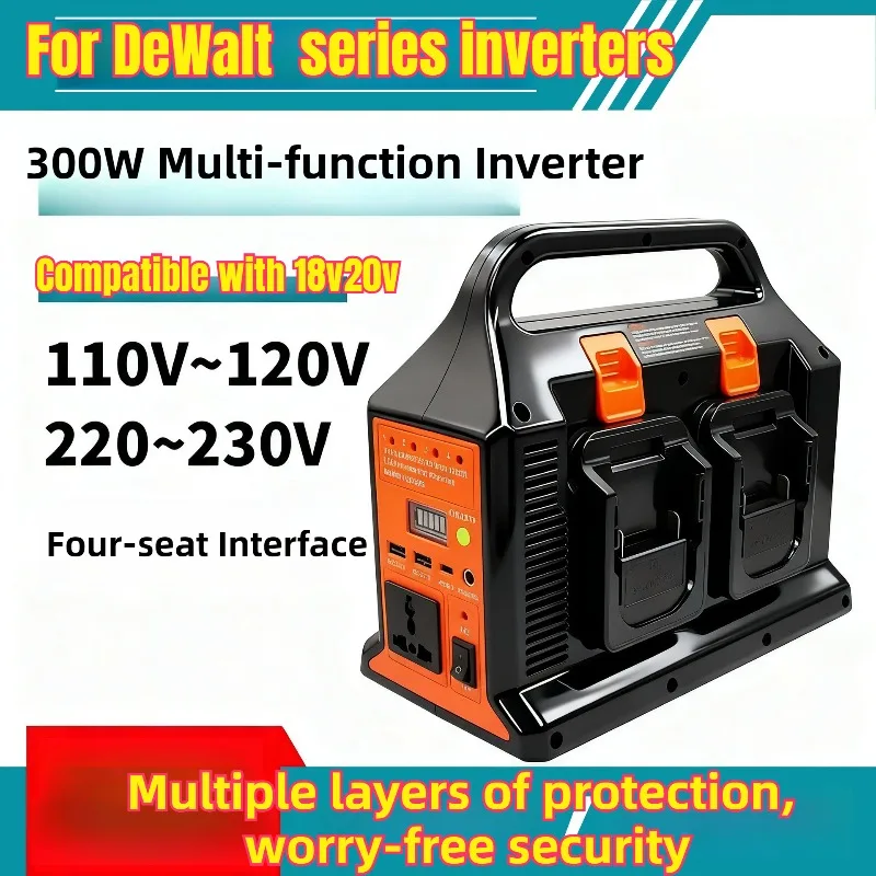 

Output Portable Inverter 300W for Dewalt 20V Max Battery Power Supply Source to AC 120V/220V Converter for Camping Emergency