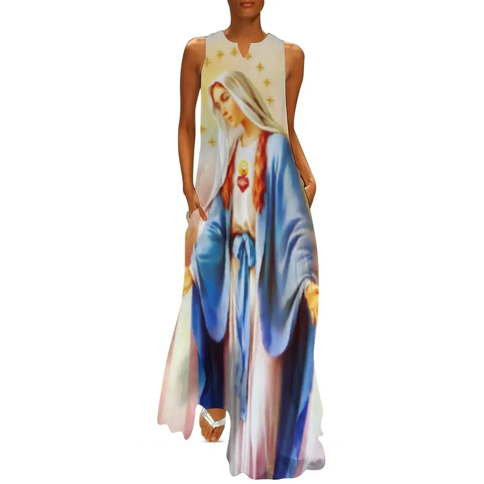 

Virgin Mary colorful Painting Long Dress birthday dress for women Dress woman loose women's