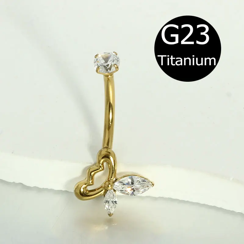 14G G23 Titanium Belly Button Ring with Zircon