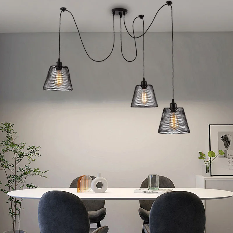 

3 Heads Spider Chandelier E27 LED Nordic retro Black Pendant Lights Iron Lampshade Dining Living Room lustre Lighting Fixture