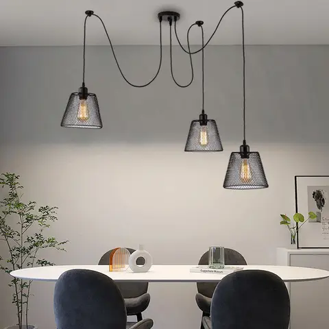 3 Heads Spider Chandelier E27 LED Nordic retro Black Pendant Lights Iron Lampshade Dining Living Room lustre Lighting Fixture