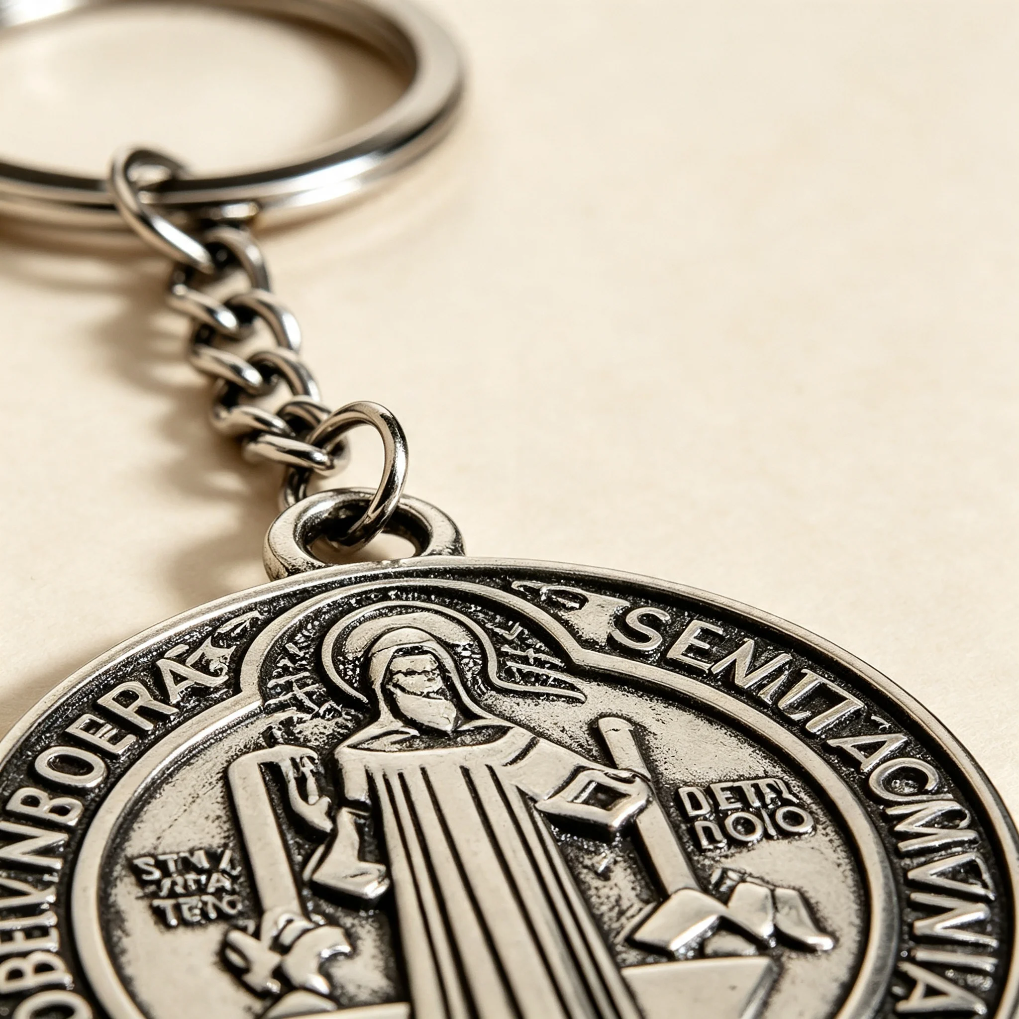 St. Benedikt-Medaillen-Schlüsselanhänger, Vintage Gothic Punk Charm für Männer und Frauen, Auto- und Taschenaccessoire, Geschenk – Detail 6