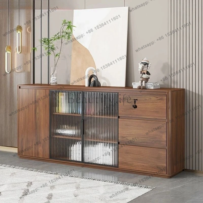 

solid wood new Chinese side cabinet integrated storage against the wall modern simple tea cabinet