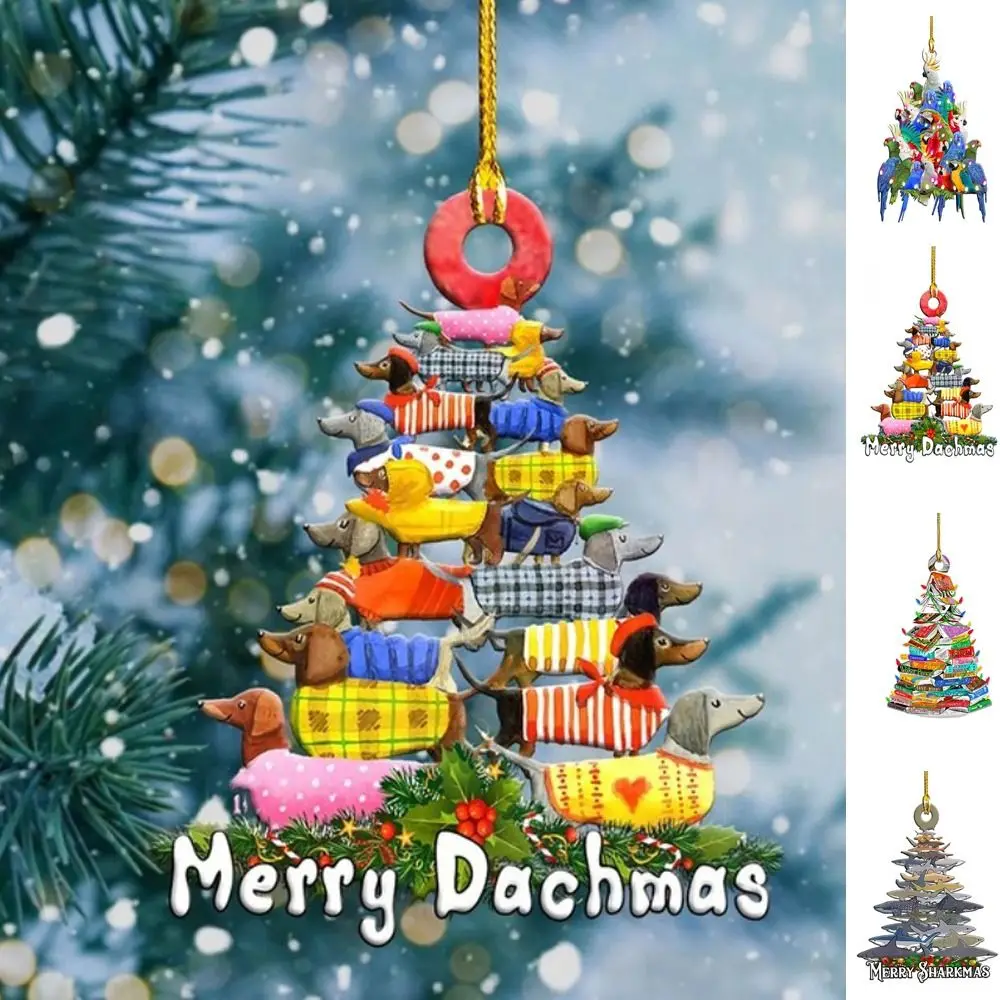 2D Dog Christmas Tree Pendant Colored Acrylic Book Christmas Tree Pendant Hanging Decorative Parrot Christmas Tree Ornaments