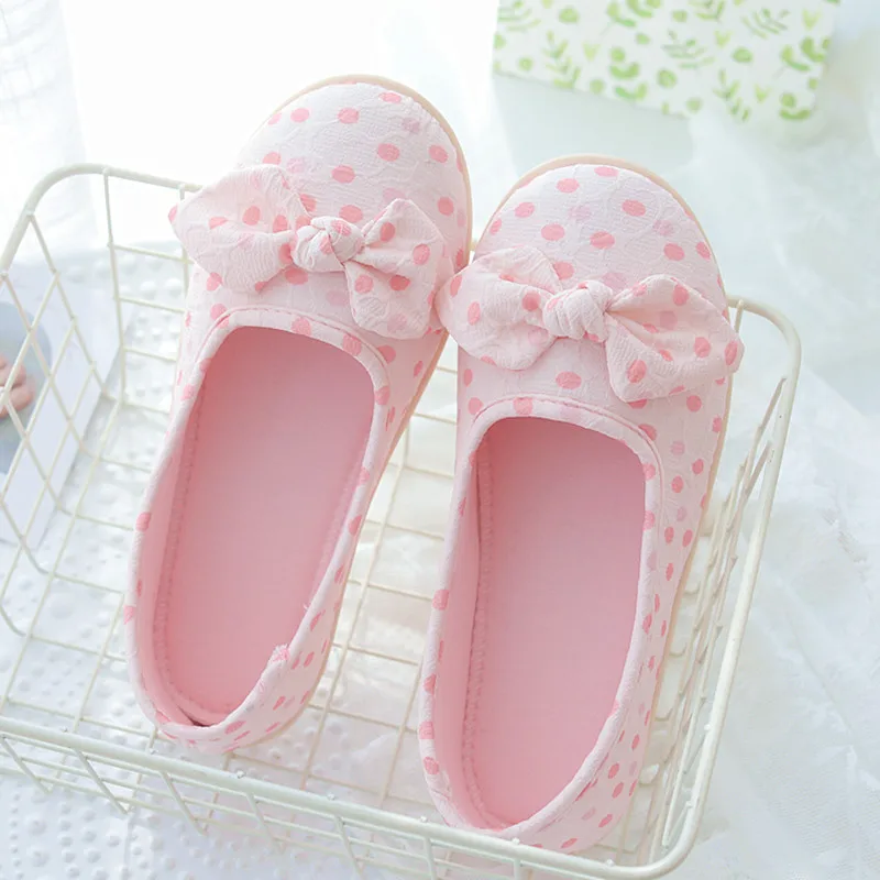 Lovely Dot Bow Spring and Autumn Home Confinement Shoes Soft Soled Non Slip Summer Plush Slippers Pregnant Postpartum Women Girl