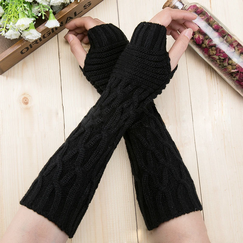 Long Fingerless Gloves for Women Mitten Winter Arm Warmer Knitted Arm Sleeve Fine Casual Girls Goth Clothes Fashion Warm Gloves