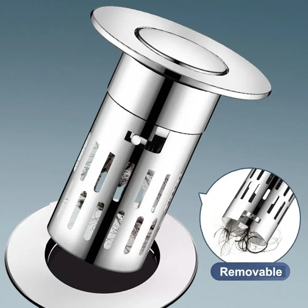 Stainless Steel Bathroom Sink Drain Strainer with Removable Filter Basket Anti-Odor Pop Up Sink Drain Filter Brass Core