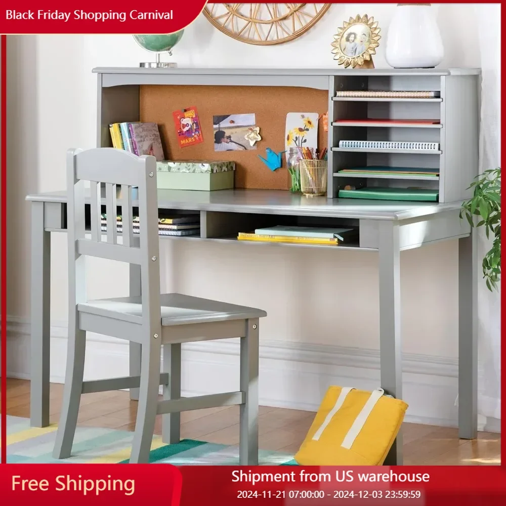 Children’s Desk and Chair Set Student's Study and Writing Table and Storage Shelves, Wooden Kids Bedroom Furniture