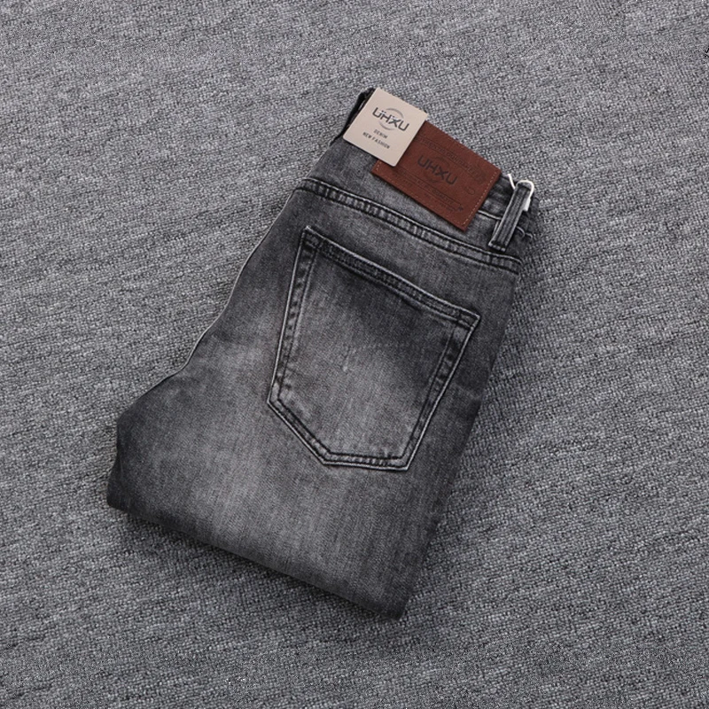 Italian Style Fashion Men Jeans High Quality Retro Gray Slim Fit Stretch Ripped Jeans Men Trousers Vintage Denim Pants Hombre