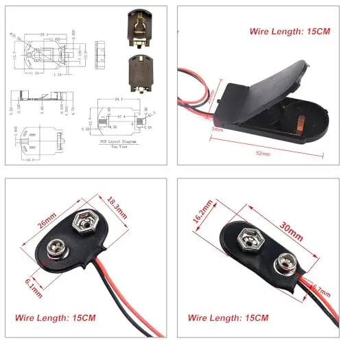 Battery Holders Assorted Kit, CR2032 CR2450 CR1220 Button Coin Cell Battery Holder with Wires On Off Switch, I-Type & T-Type