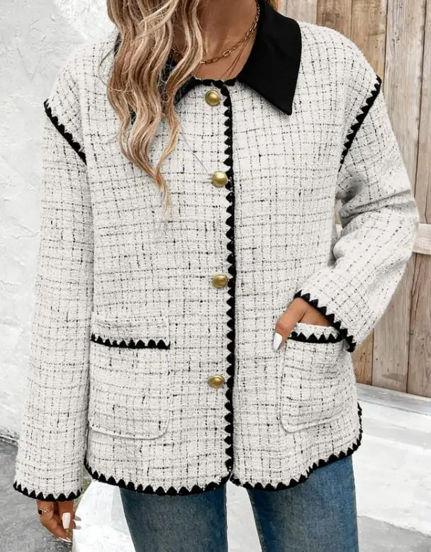 

Autumn and Winter New Xiaoxiang Style Pattern Coat Versatile Temperament Commuter Coat for Women