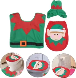 3pcs/set Christmas Elf Toilet Seat Cover Merry Christmas Ornament Water tank cover + toilet seat cover + foot mat