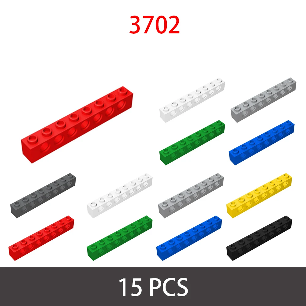 15pcs 3702 Technical Brick 1x8 with Holes Bricks Collections Bulk Toys For Technical MOC Sale Buildings Blocks