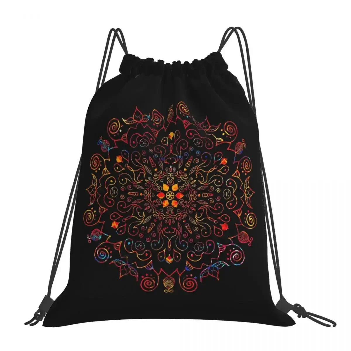 

Mandala With Black Background Backpacks Portable Drawstring Bags Drawstring Bundle Pocket Sports Bag BookBag Man Woman School