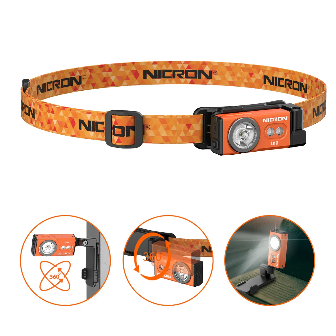 Nicron D10 Linterna frontal magnética RGBUV recargable de 500 lúmenes con 3 fuentes de luz, linterna de bolsillo EDC recargable con tira de luz frontal