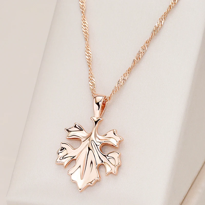 Kinel New Trend Women Leaf Pendant Necklace Fashion 585 Rose Gold Color Creative Metal Jewelry Unique Romantic Daily Necklace