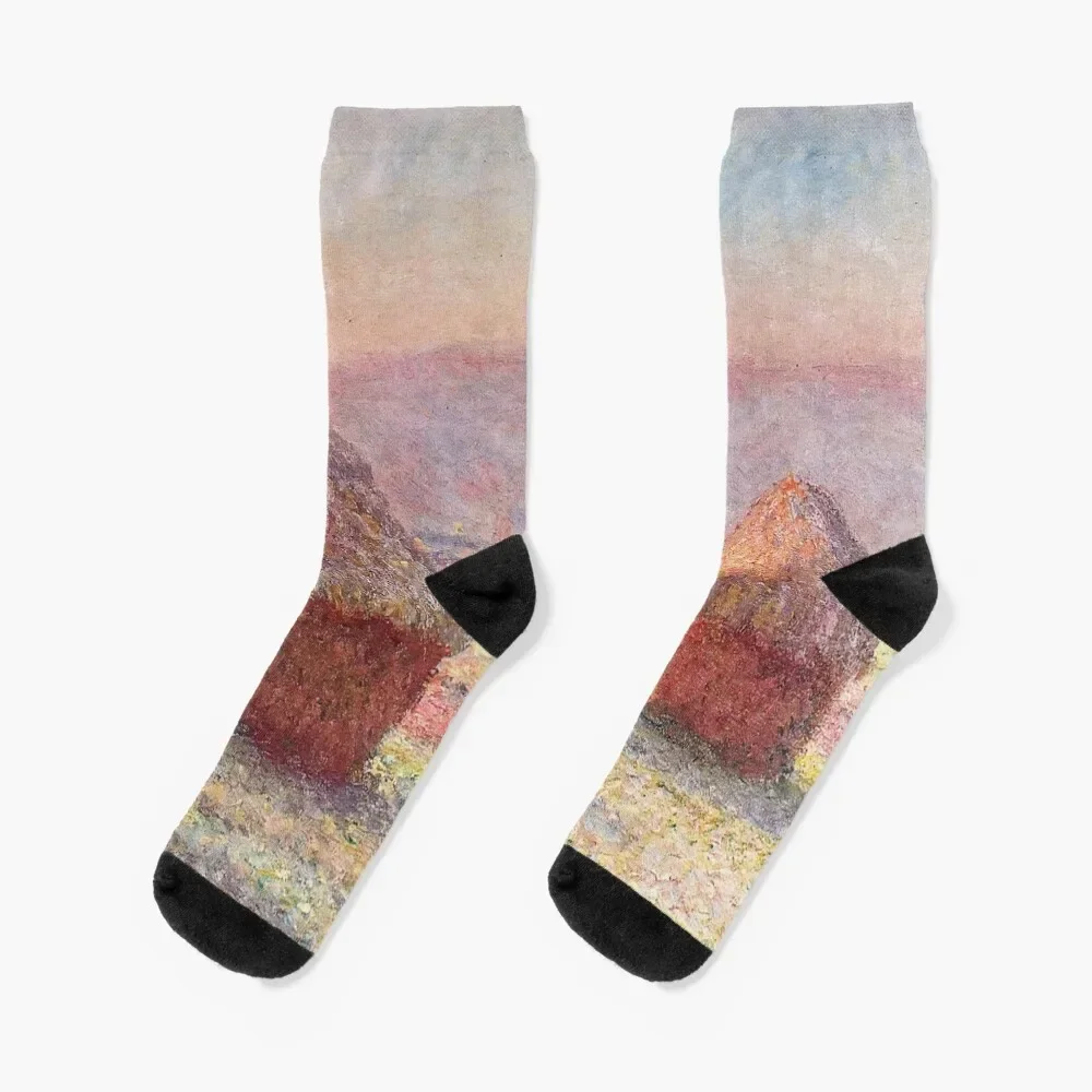 White Frost, Sunrise by Claude Monet Socks valentine gift ideas warm winter retro Socks Man Women's