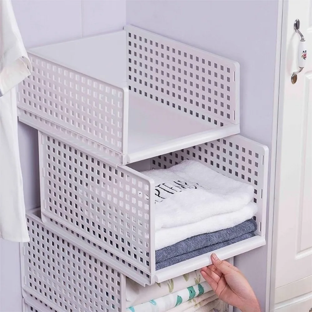 

New Foldable Storage Rack Plastic Layered Partition Clothes Storage Drawer Stackable Storage Basket Wardrobe Clothes Organizer
